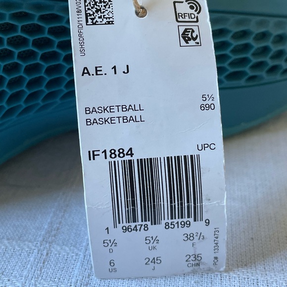 adidas AE 1 J  "New Wave" Blue Black Kids Boys Basketball Shoes Size 6 IF1884 - Picture 9 of 10